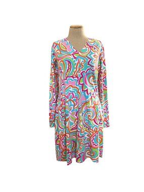 IBKUL Women's Sz Large Bright Paisley Long Sleeve Tunic Dress